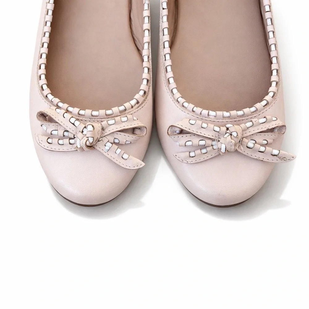 NWOT Raphaella Booz Blush Pink Leather Ballet Flats Bow Stud Trim BR 37/US 8 - Picture 4 of 10